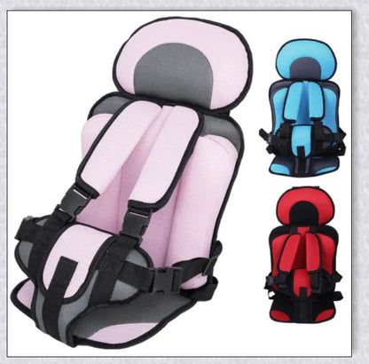 Adjustable infant car seat cushion with 5-point harness, plush padding, and foldable design for safe and comfortable travel with children