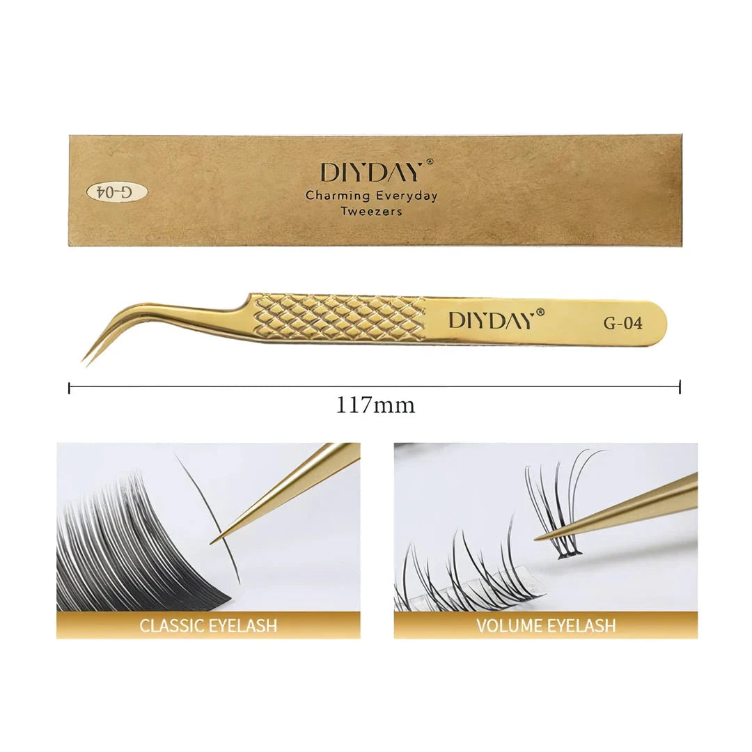 Premium precision anti-slip eyelash extension tweezers made with durable stainless steel for flawless lash application