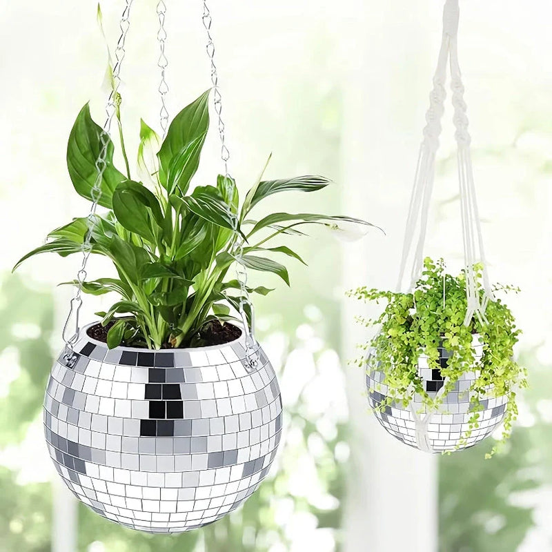 Homeenjoy UK Elegant Silver Disco Ball Hanging Planter for Stylish Decor