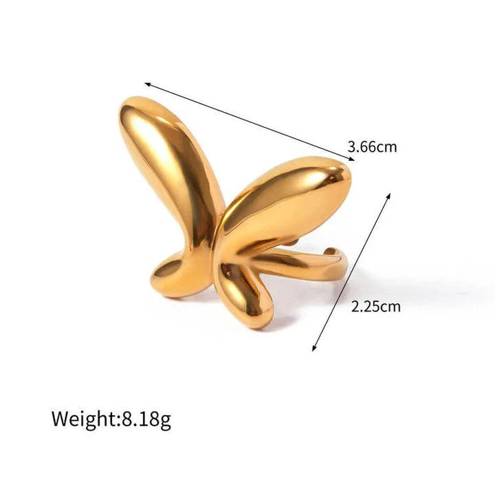 Trendha 18K gold-plated stainless steel butterfly ring, a durable and elegant accessory for UK special occasions