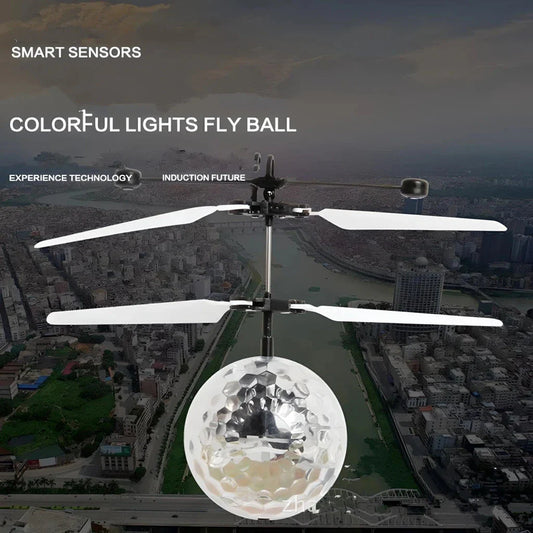 LED Magic Hover Ball in Neon colour, levitating and gliding through the air with vibrant LED lights