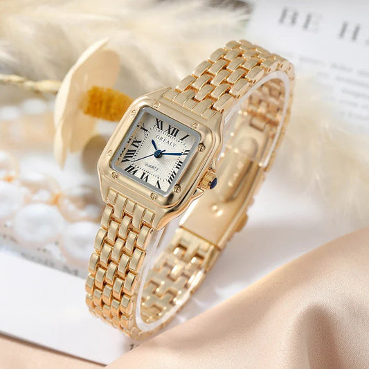 Luxury Fashion Square Women's Watch with stainless steel case and bracelet, elegant square dial design
