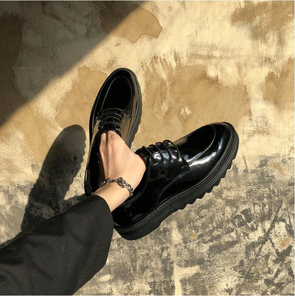 Premium microfiber leather casual shoes with thick rubber sole, low-top design, and striking Korean-inspired details
