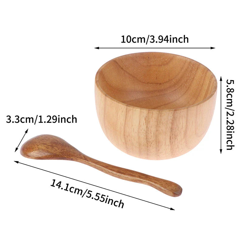 Elegant wooden facial mask bowl and spoon set for mixing and applying skincare products
