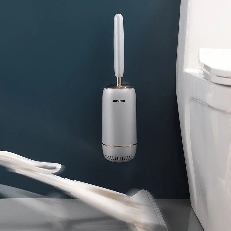 Long Handle Silicone Toilet Brush with Ergonomic Design, Scratch-Resistant Bristles, and Convenient Wall-Mounted Storage