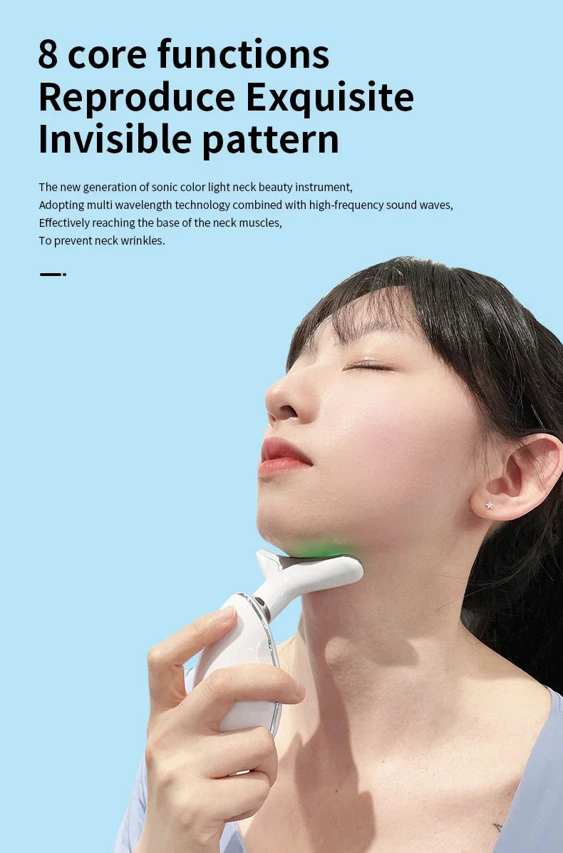 Neck and Face Beauty Device with Colorful LED Photon Therapy for Skin Tightening, Wrinkle Reduction and Double Chin Removal