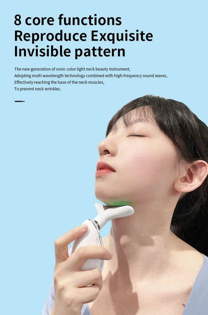 Neck and Face Beauty Device with Colorful LED Photon Therapy for Skin Tightening, Wrinkle Reduction and Double Chin Removal