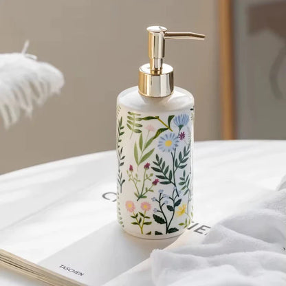 Ceramic Flower Soap Dispenser with elegant floral design for luxurious bathroom décor