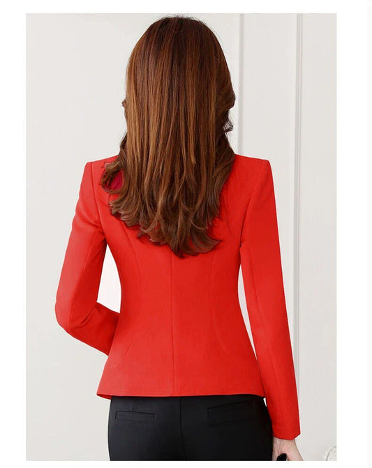 Fashion Slim Short Casual Ladies Suit Jacket in White - Tailored British design with premium polyester construction for a chic, comfortable fit.