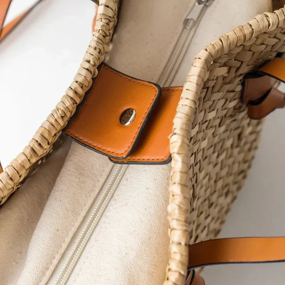 Elegant woven wicker basket bag in brown, perfect for summer adventures and carrying essentials