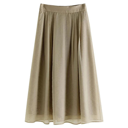 Elegant high-waist a-line midi skirt in a solid, vibrant colour for professional and social wear