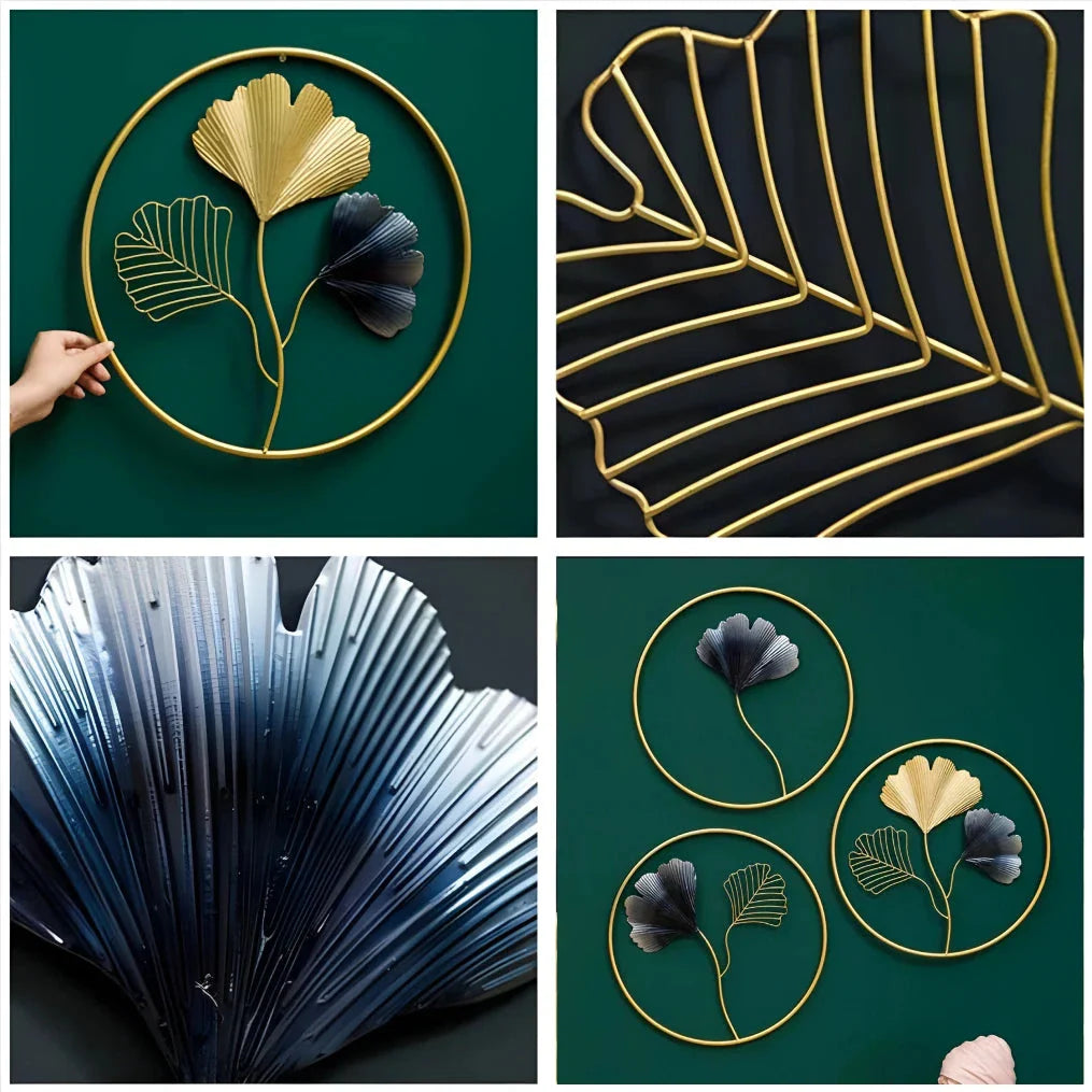 Exquisite modern metal wall hanging featuring an intricate ginkgo leaf design, perfect for elevating the style of any British home