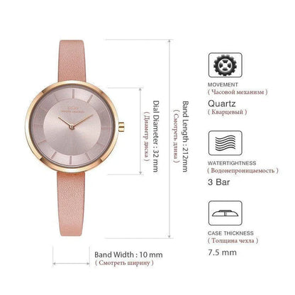 Elegant and water-resistant ladies' fashion watch with a sleek, thin design and premium leather strap