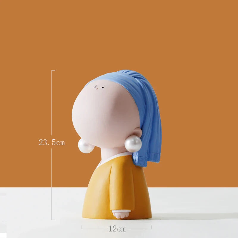 Elegant decorative tray with a detailed resin sculpture of a girl wearing pearl earrings, perfect for storing keys and trinkets in the living room entryway