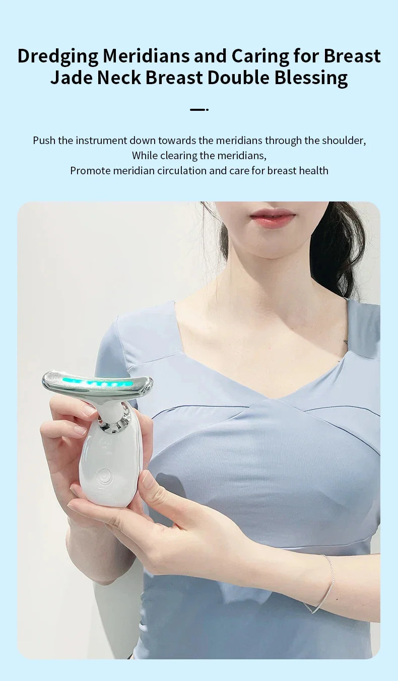 Neck and Face Beauty Device with Colorful LED Photon Therapy for Skin Tightening, Wrinkle Reduction and Double Chin Removal