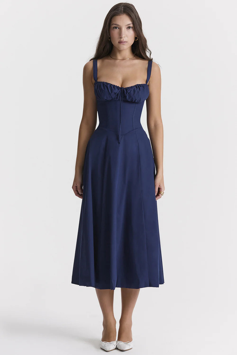 A stylish suspender dress made of premium polyester with a French high-split design, available in a range of vibrant solid colours for versatile summer wear.