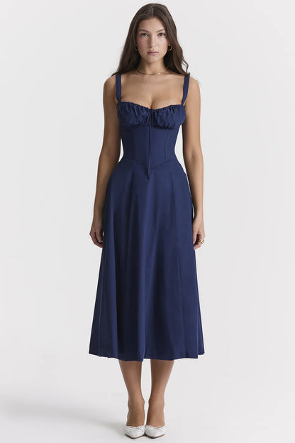 A stylish suspender dress made of premium polyester with a French high-split design, available in a range of vibrant solid colours for versatile summer wear.