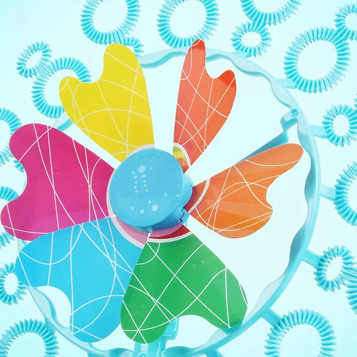 Colourful and durable bubble-blowing windmill wand for enchanting outdoor fun