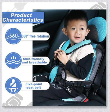 Adjustable infant car seat cushion with 5-point harness, plush padding, and foldable design for safe and comfortable travel with children