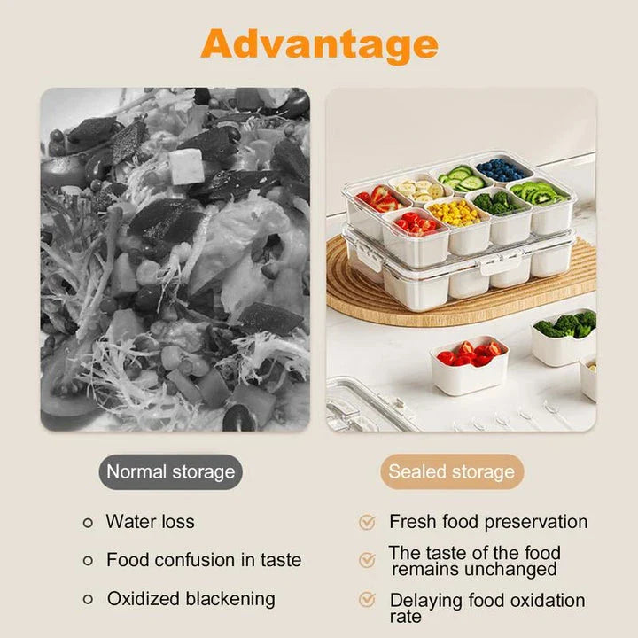 Premium divided snack tray with clear lid, removable compartments, and handle for easy transport and organisation