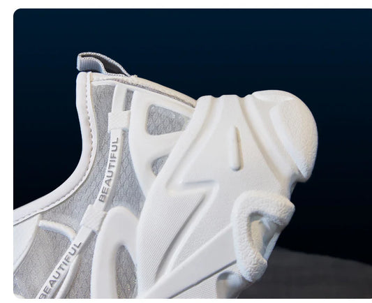 Comfortable white platform shoes with thick soles and a trendy 'daddy shoe' design