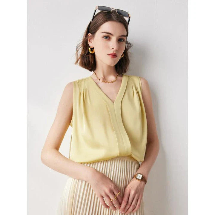 Elegant sleeveless silk blouse in various colours for summer fashion
