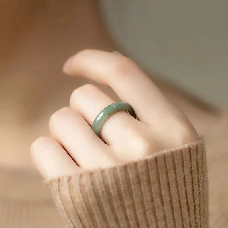 Elegant and minimalist natural jade ring with a smooth, waxy texture and a range of inner diameters for a comfortable fit
