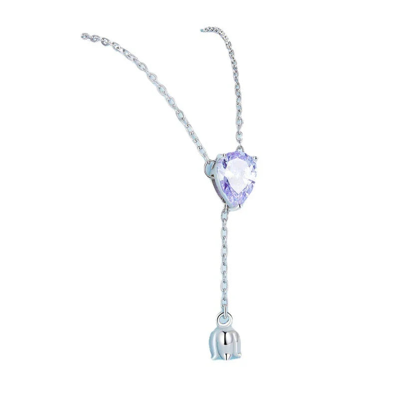 Platinum-plated water drop zircon flower smart pendant with adjustable chain length and delicate design