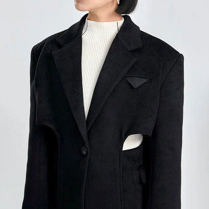 Elegant Autumn-Winter Woollen Overcoat with Waist Cut-Out Design - Premium Quality, Fashionable Silhouette, and Sophisticated Details