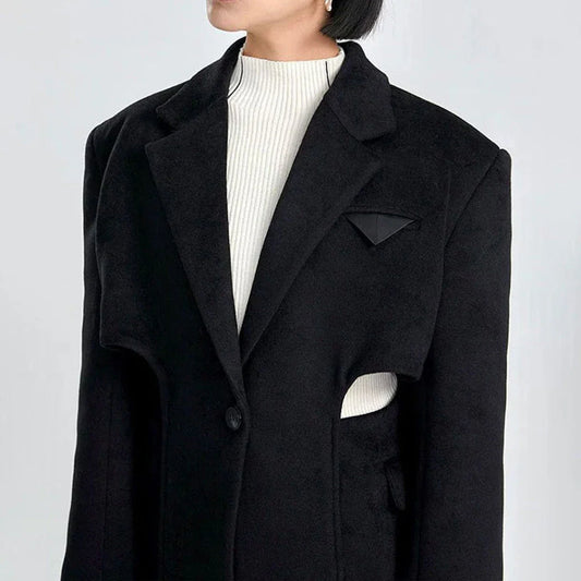 Elegant Autumn-Winter Woollen Overcoat with Waist Cut-Out Design - Premium Quality, Fashionable Silhouette, and Sophisticated Details