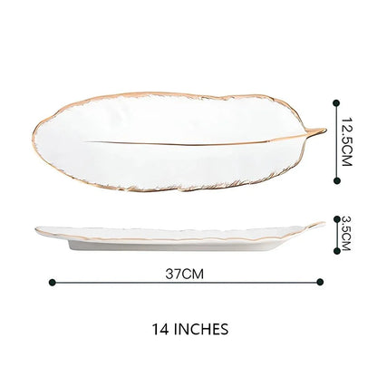 Elegant Nordic Ceramic Storage Tray in white with unique feather-inspired design and hand-painted patterns