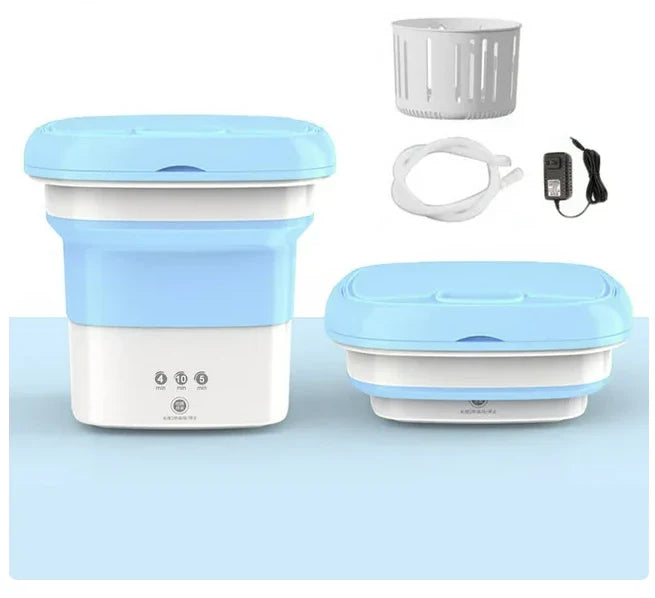 Compact and portable mini automatic washing machine with a sleek, space-saving design for small living spaces