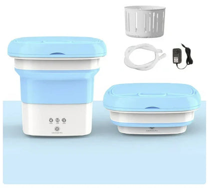 Compact and portable mini automatic washing machine with a sleek, space-saving design for small living spaces