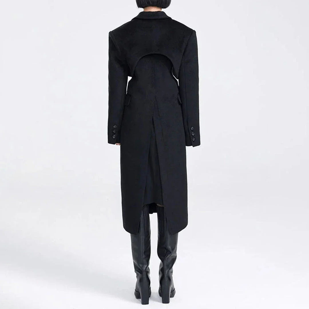 Elegant Autumn-Winter Woollen Overcoat with Waist Cut-Out Design - Premium Quality, Fashionable Silhouette, and Sophisticated Details