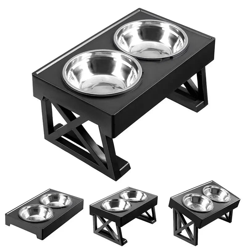 Adjustable height dog bowl stand with slow feeding option, suitable for medium to large dogs