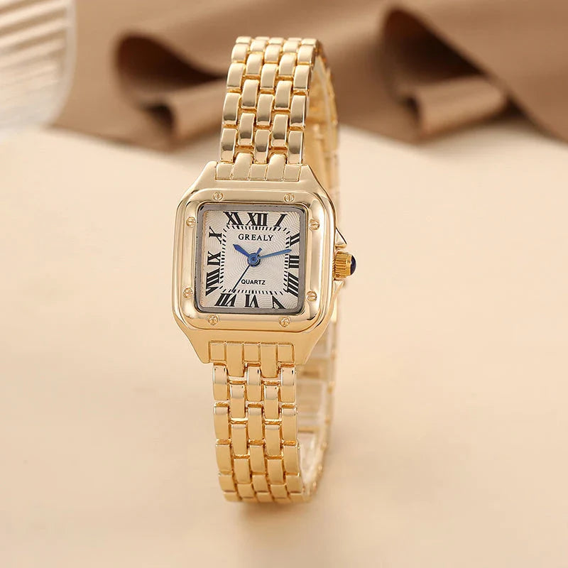 Luxury Fashion Square Women's Watch with stainless steel case and bracelet, elegant square dial design