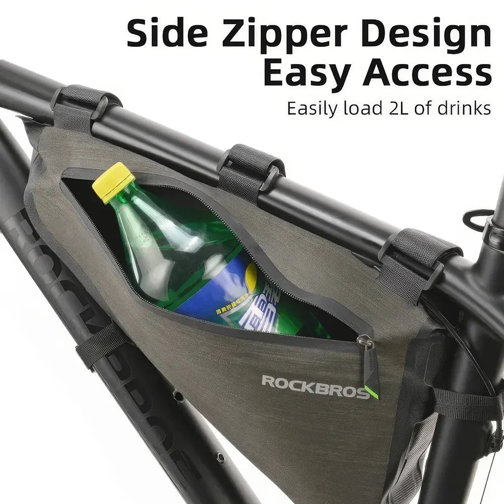 A durable and waterproof bike bag made from 600D Nylon and TPU, designed for adventurous cyclists in the UK