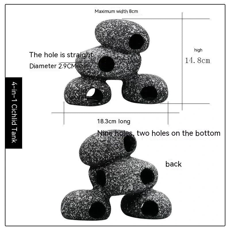Decorative grey resin fish tank stone with natural cobblestone texture for breeding and shrimp shelter in aquarium