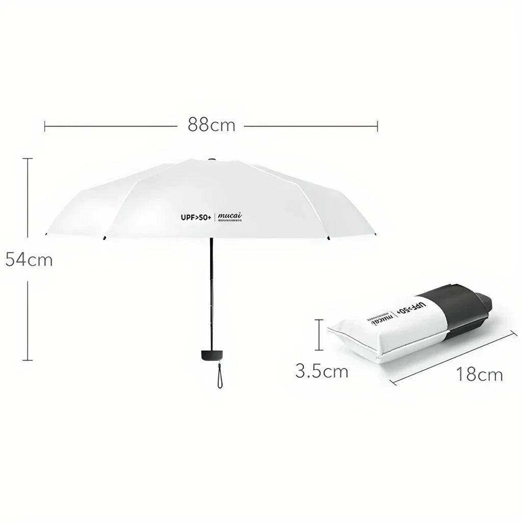 Compact, five-fold Pocket Mini Umbrella with glass-fiber frame and UPF50+ sun protection fabric