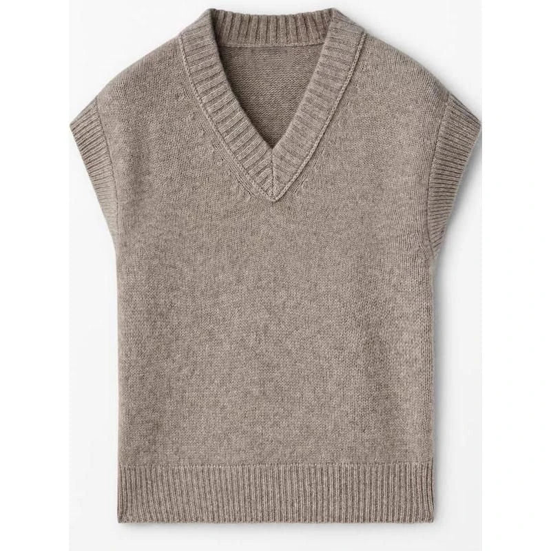 Chic Autumn/Winter Women's Soft Knitted V-Neck Vest in a classic solid colour, featuring a cosy turtleneck collar and sleeveless design for easy layering.