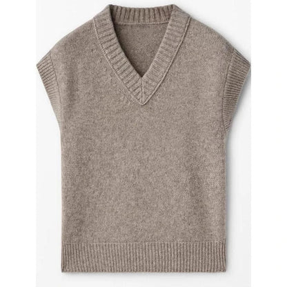 Chic Autumn/Winter Women's Soft Knitted V-Neck Vest in a classic solid colour, featuring a cosy turtleneck collar and sleeveless design for easy layering.