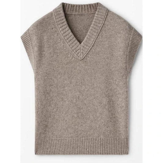 Chic Autumn/Winter Women's Soft Knitted V-Neck Vest in a classic solid colour, featuring a cosy turtleneck collar and sleeveless design for easy layering.