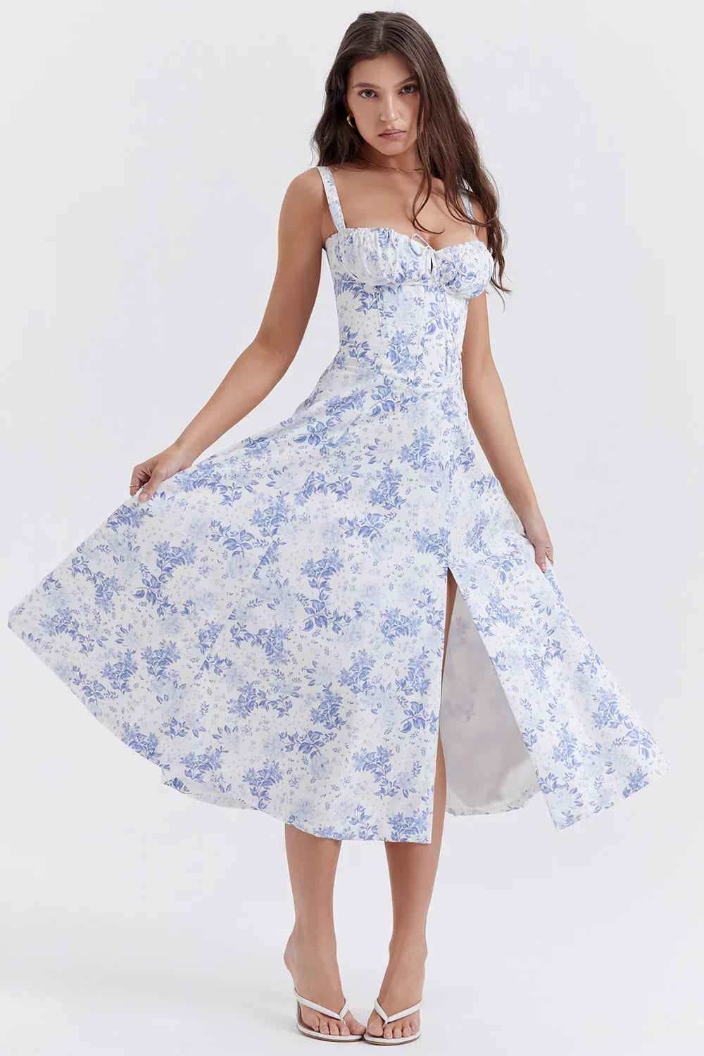 A stylish suspender dress made of premium polyester with a French high-split design, available in a range of vibrant solid colours for versatile summer wear.