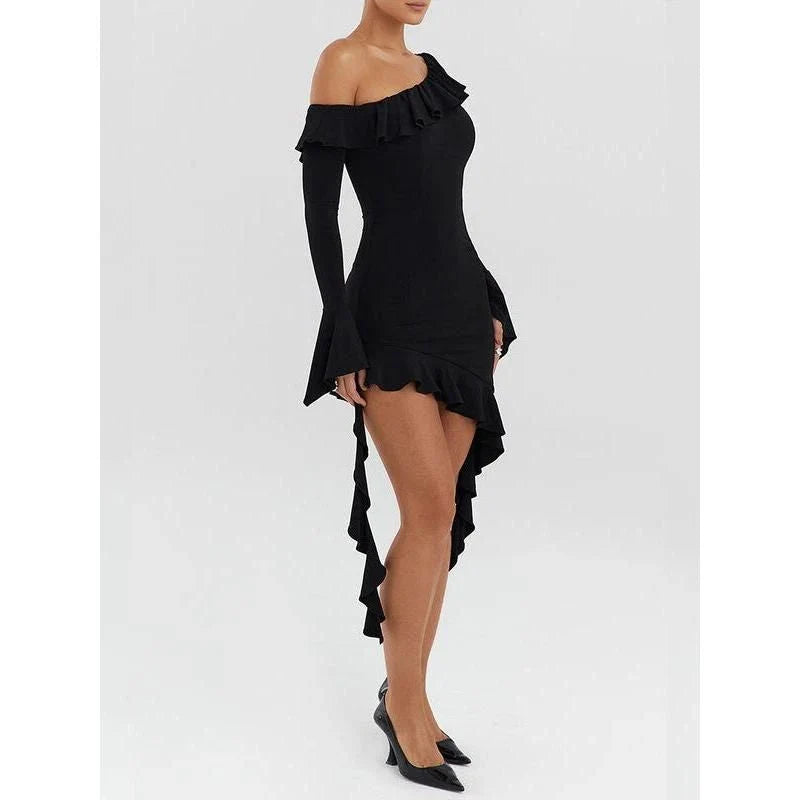 Chic asymmetrical one-shoulder ruffle mini dress in a stylish and flattering design
