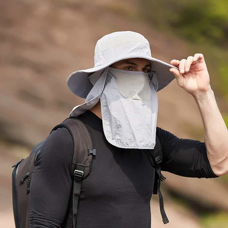 Premium fisherman cap with quick-drying fabric, UV protection, and removable face and neck cover