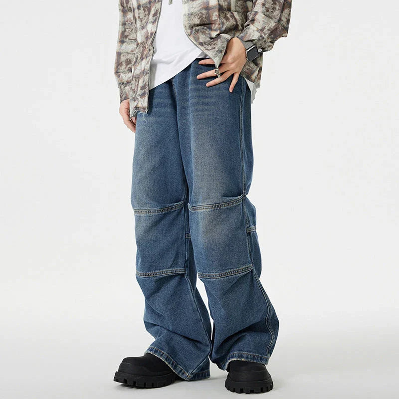 Men's overalls in retro blue denim with zipper fly and comfortable mid-waist design