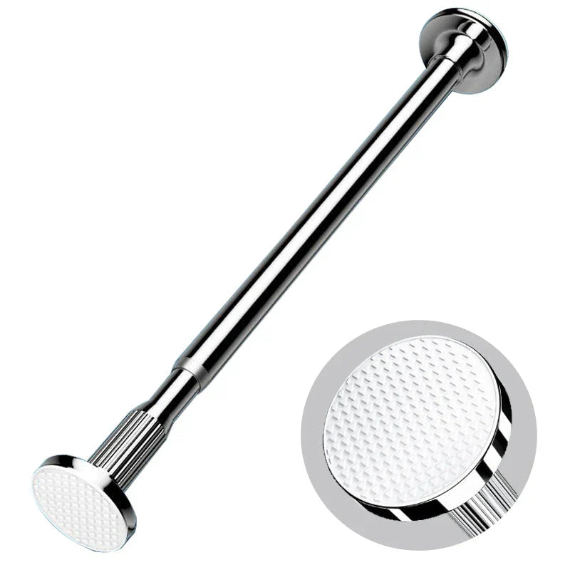 Adjustable stainless steel shower curtain rod with a clothes drying pole feature, perfect for bathroom and laundry rooms
