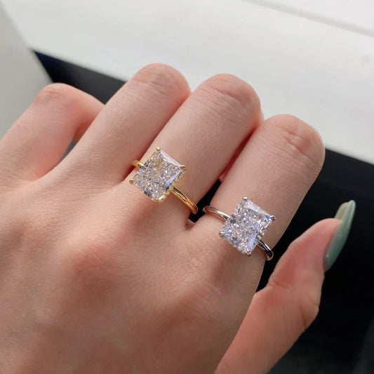 Elegant 4-Claw S925 Sterling Silver Zircon Ring with a quadrilateral setting and radiant zircon centre stone