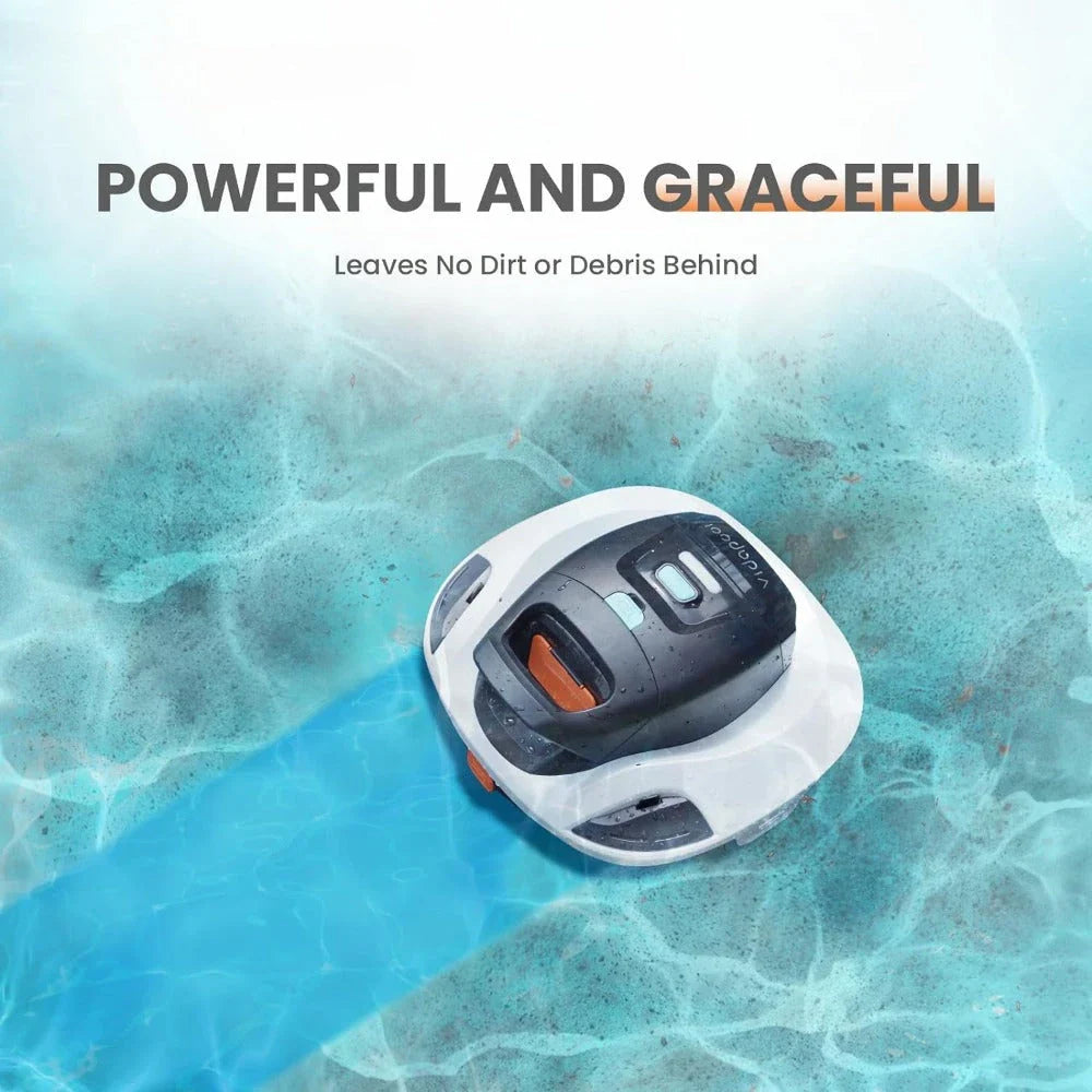 Cordless robotic pool vacuum cleaner with dual-drive motors and independent brushes for effortless debris removal