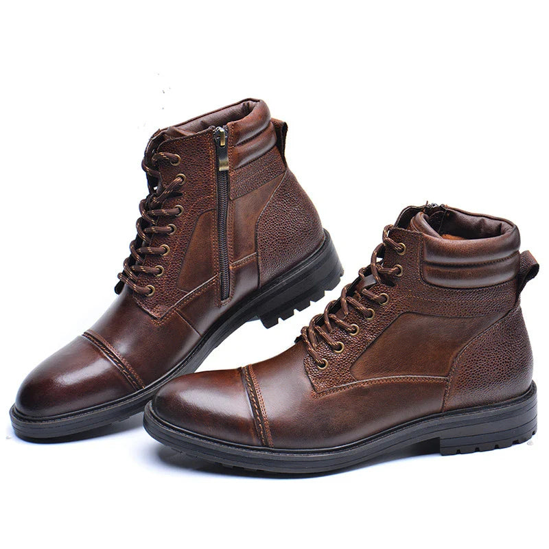 A pair of durable, stylish cowhide leather men's boots in a classic British design